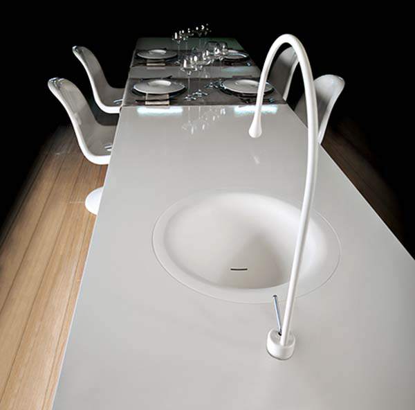 The Goccia Dining table with integrated faucet