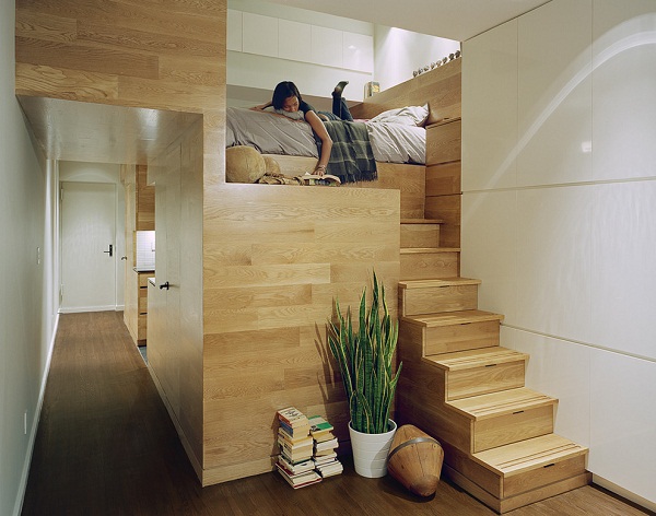 Compact Bed and Stair Storage