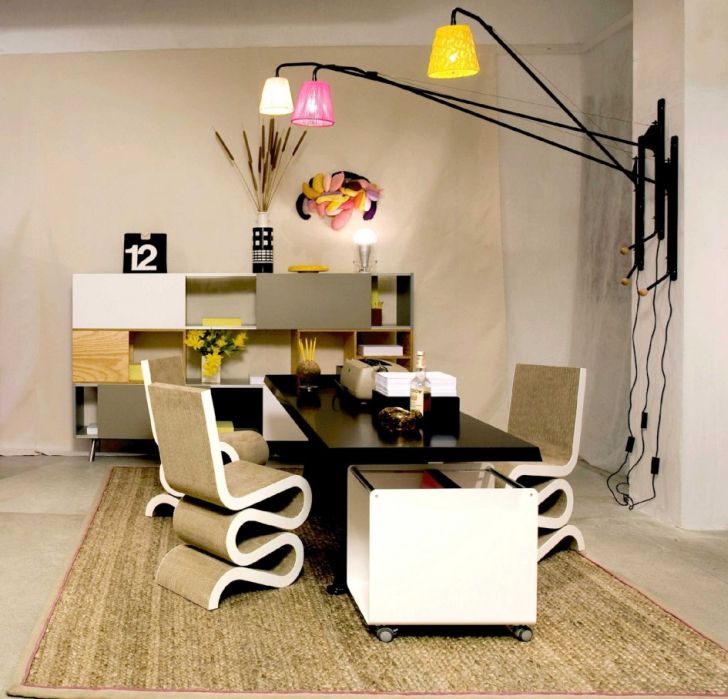 Home Office Lighting with Cute Lamps and Curving Chairs