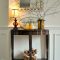 Pretty Foyer Table with Nice Shade Lamp and Chic Mirror-