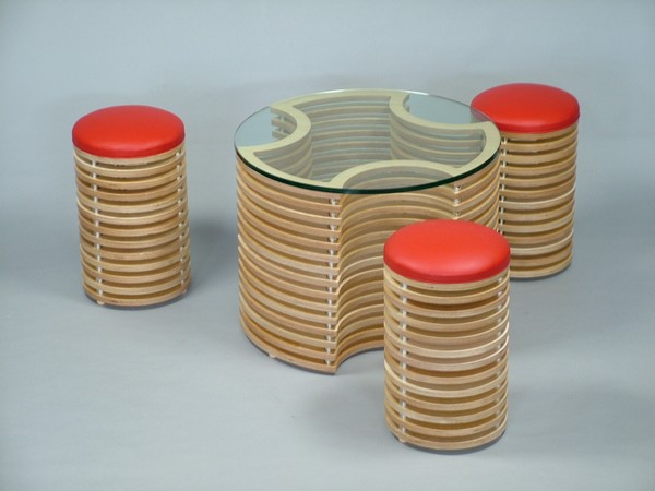 Coffee Table with Integrated Stools Red