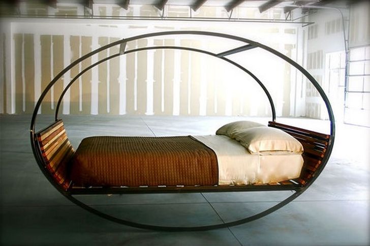 Mood Rocking Bed Carbon Steel Frame Rocking Bed and Wood Base Finish with White Pillow