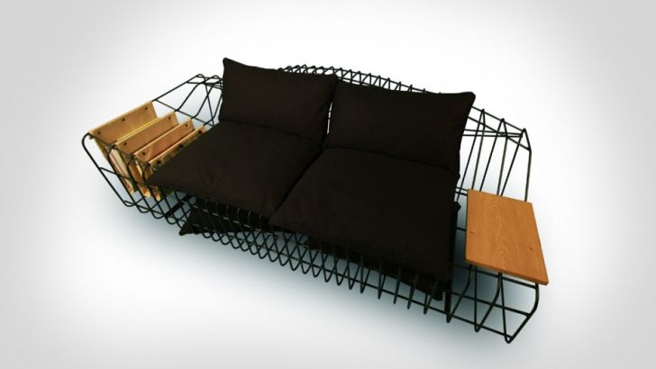 Sofist – the Sofa with Industrial Style Unusual Sofa by Sule Koc with Pillow for Comfort and Cage-Like Design