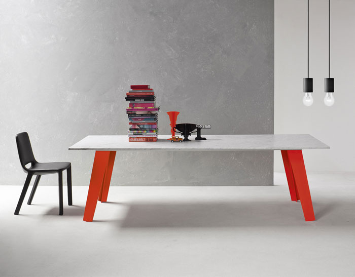 Bonaldo Table Concept Second Welded Table Design with Stack of Booksand Black Chair