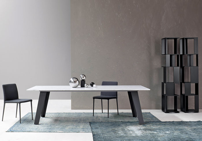 Bonaldo Table Concept Welded Table Design with Unique Ornaments and Black Wooden Bokshelf