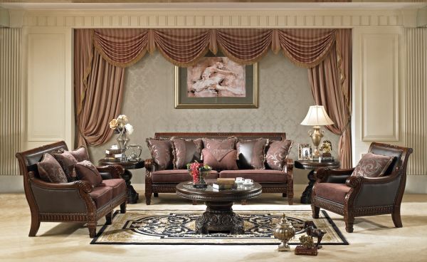 traditional-living-room-furniture-elegant-traditional-living-room-furniture-design-with-rounded-pedestal-coffee-table-and-brown-velvet-traditional-sofa-set-added-decorative-painting-gold-table-lamp