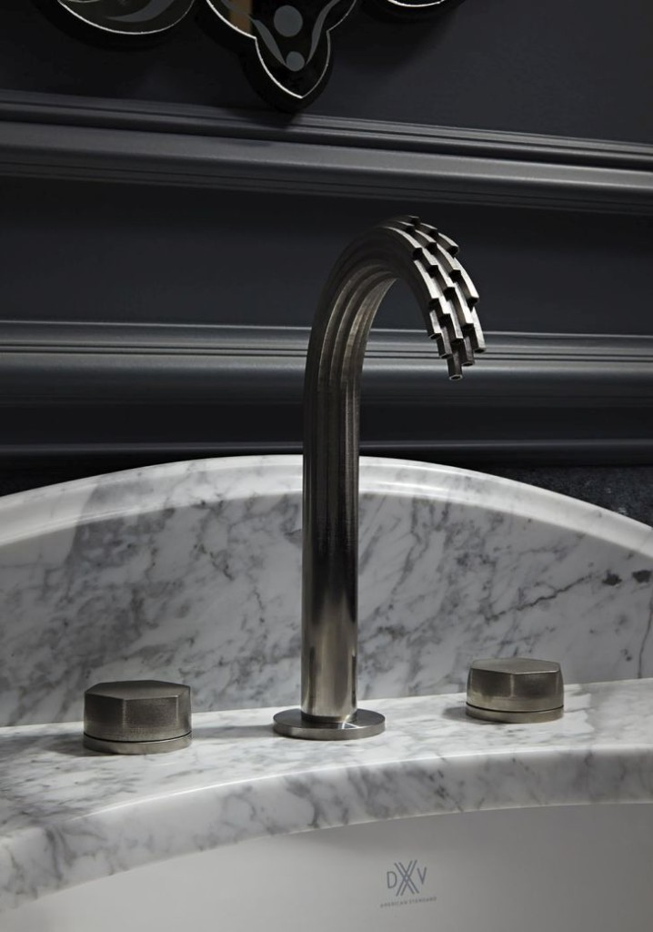 intricate-latticework-3D-faucets-design-on-marble-countertop-from-DVX-by-American-Standard