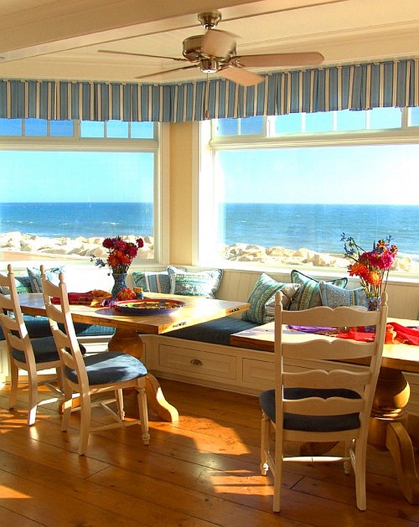 Breakfast Nook furniture santa-barbara-beach-house-colorful-breakfast-nook-decor-with-storage-cushioned-bench