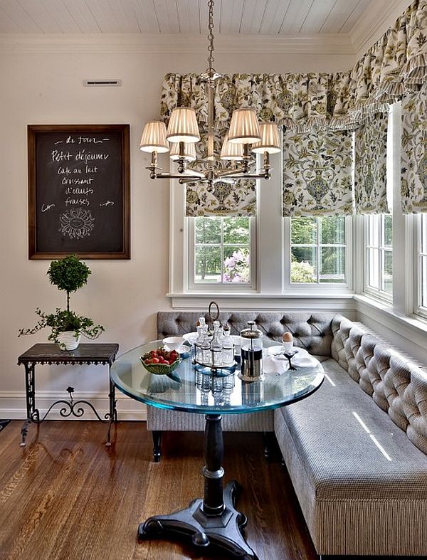 Breakfast Nook furniture traditional-dining-room-breakfast-nook-with-l-shaped-bench-and-raound-glass-table