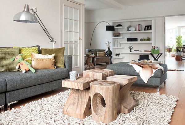 how to choose coffee table white-living-room-designs-with-sculpted-logs-as-coffee-table-and-white-rug-floor-lamp-arch-lamp-white-bookshelf