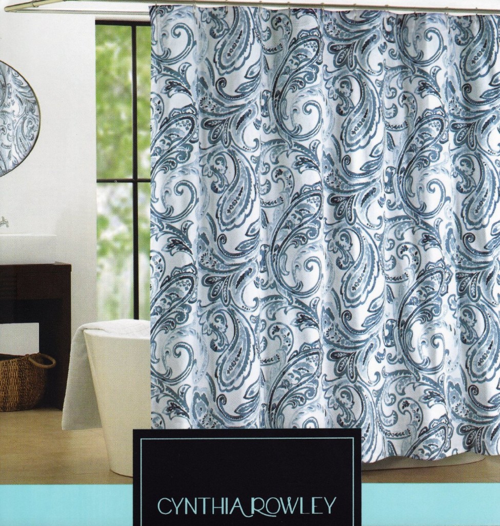 Cynthia Rowley Shower Curtain – Maeve Blue and White with Large Scale Paisley Print Fabric