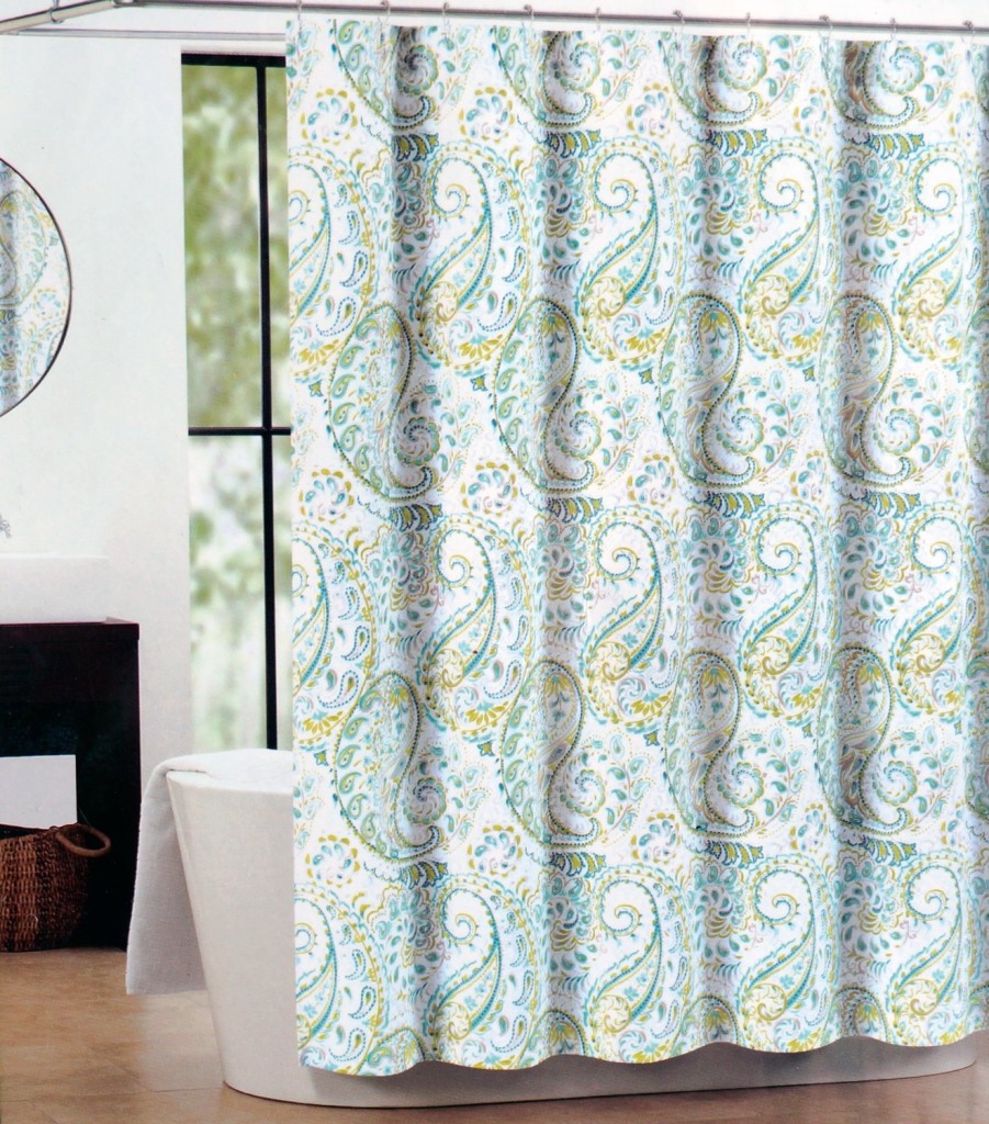 Cynthia Rowley Shower Curtain – Tahari Fabric Shower Curtain Gray Hayden Paisley, Teal, and Green