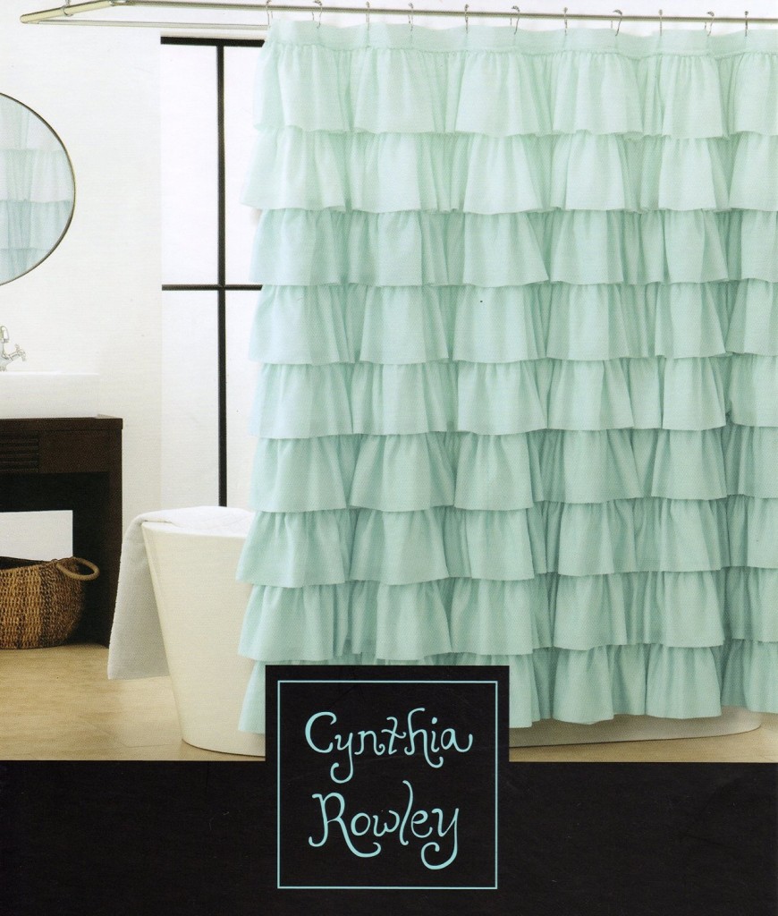 Cynthia Rowley Shower Curtain with Light Aqua Blue Turquoise and Shabby Chic Gypsy Ruffled Tiers Fabric Shower Curtain