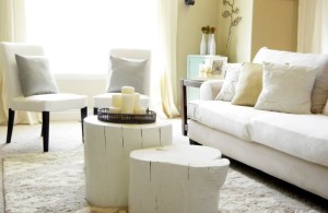 DIY Projects for Home Decor Tree Stump Coffee Table with Thrifty and Chic style with White Color Paint