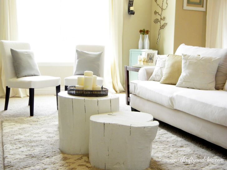 DIY Projects for Home Decor Tree Stump Coffee Table with Thrifty and Chic style with White Color Paint