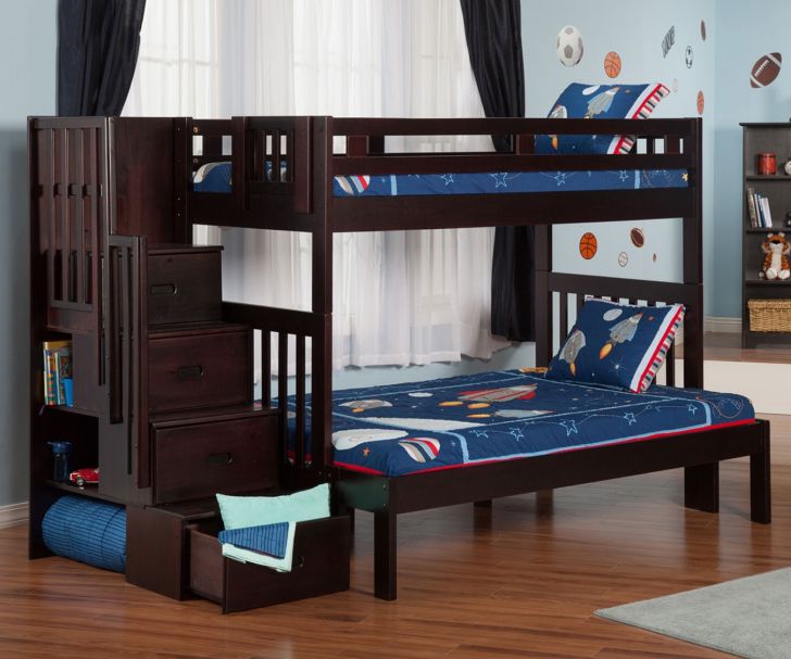 Dark Bunk Beds Twin Over Full Design By Ashley Furniture With Multitasking Stair as Storage And Bookshelf