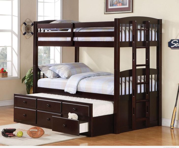 Dark Twin Over Full Bunk Beds with Storage and Chair for Children