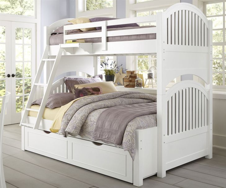 Elegant Adrian White Finish Bunk Bed With Stair And Storage Drawers Or Trundle