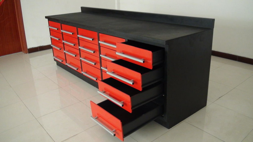 Elegant Red industrial Craftsman Workbench With Drawers