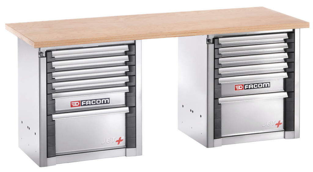 Facom 2m Industrial Craftsman Workbenches with Drawers units
