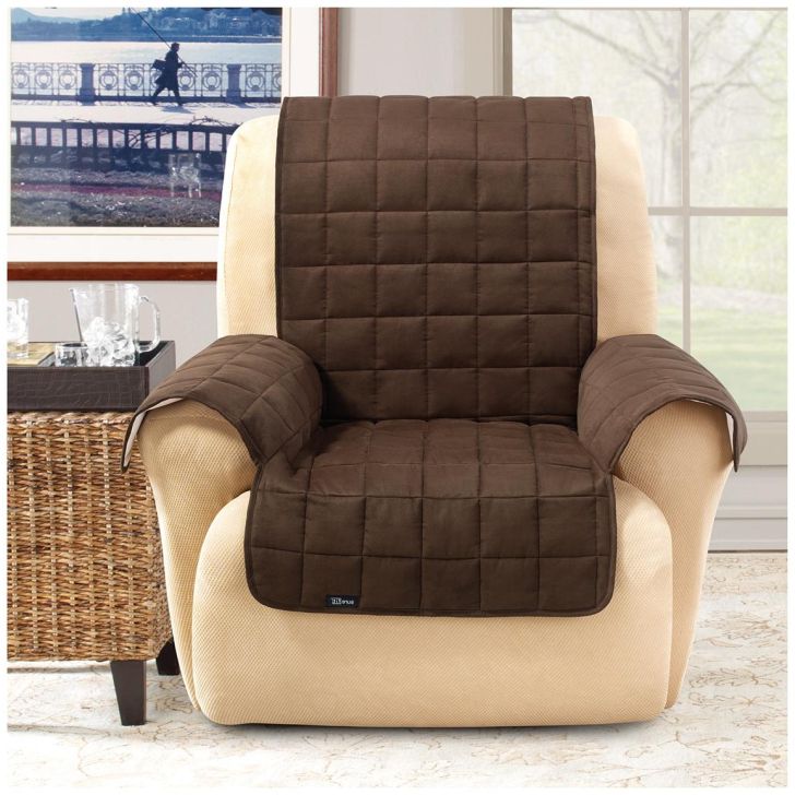 Sure Fit Couch Covers Interesting Quilted Dark Brown Recliner Slipcovers In Family Room With Wicker Table