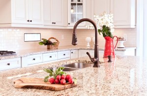 Kitchen Decoration with Giallo Ornamental Granite Countertops with Stainless Sink and Faucet