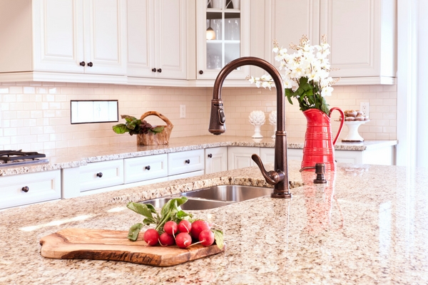 Kitchen Decoration with Giallo Ornamental Granite Countertops with Stainless Sink and Faucet