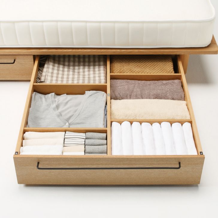 Natural Wood Ash Underbed Storage Drawers for Cloths