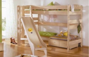 Smooth wooden Double Bunk Bed with Slide for Toddler