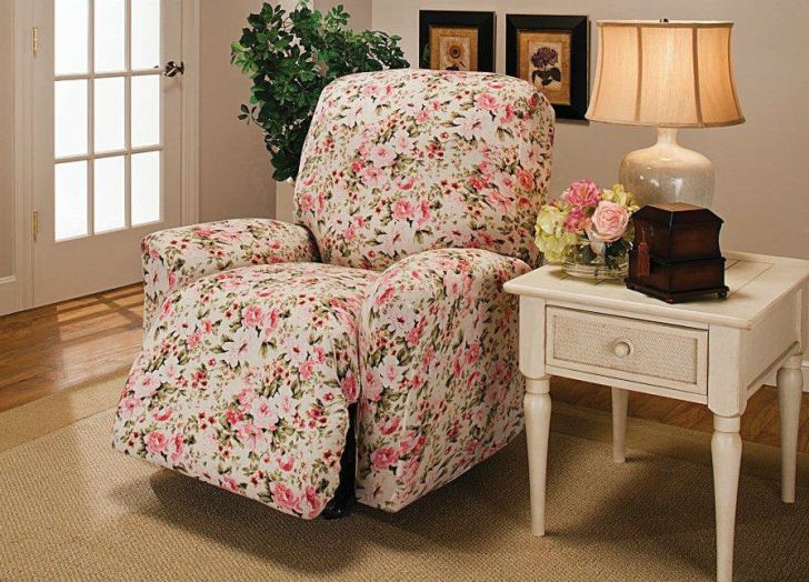 Sure Fit Couch Covers White Floral Jersey Recliner Stretch Slipcover In Living Room