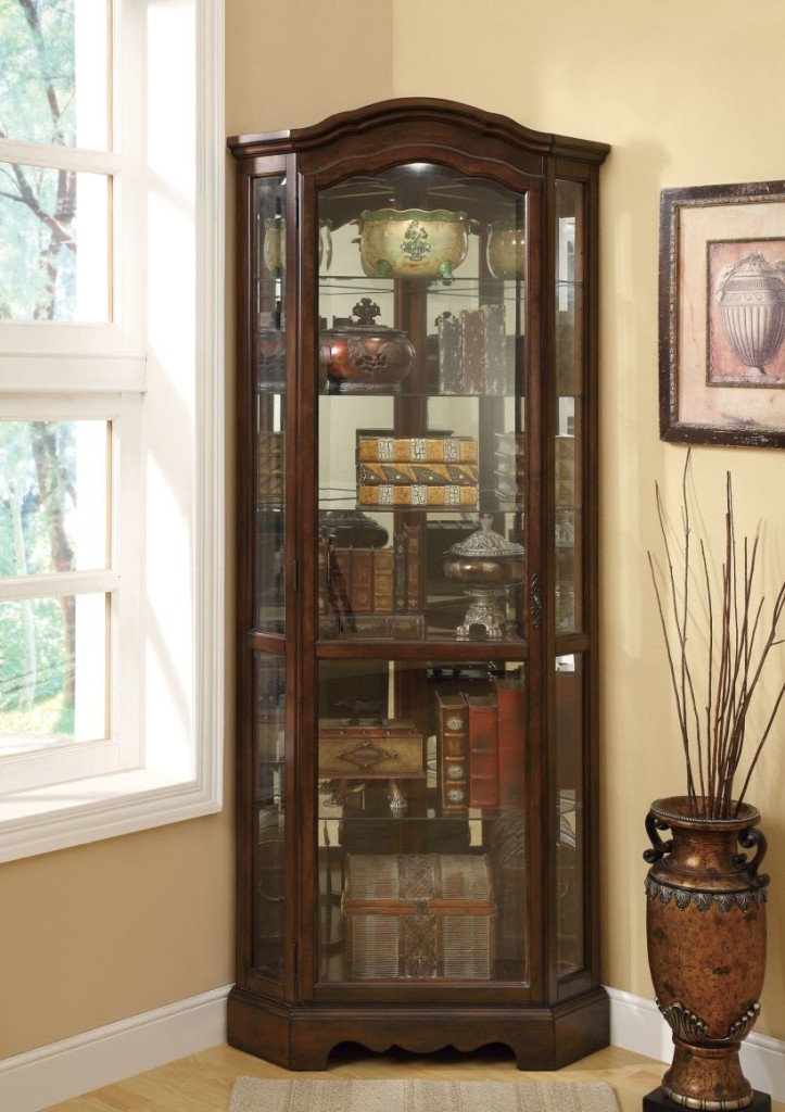 Contemporary And Traditional Glass Curio Cabinet With Three Glass Side Wall