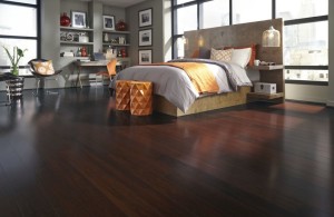 Less Dark Colored Bamboo Caramelized Flooring In Master Bedroom