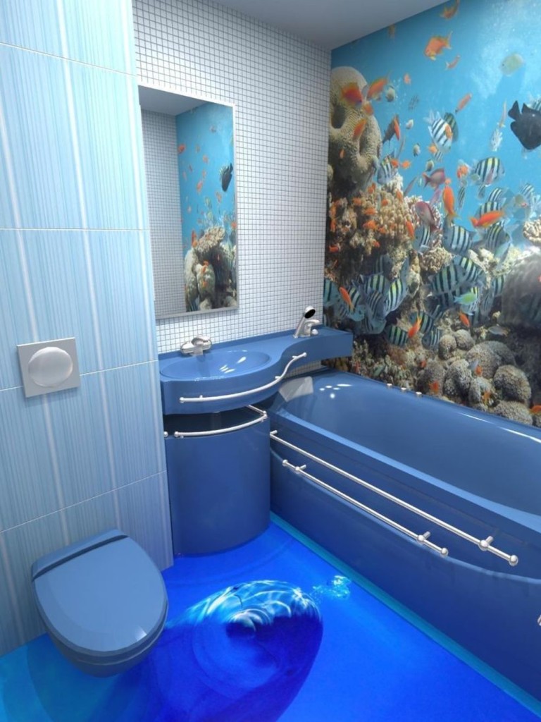 RV House Design aith Aquascape Bathroom for Kids and Adult with 3D Rug