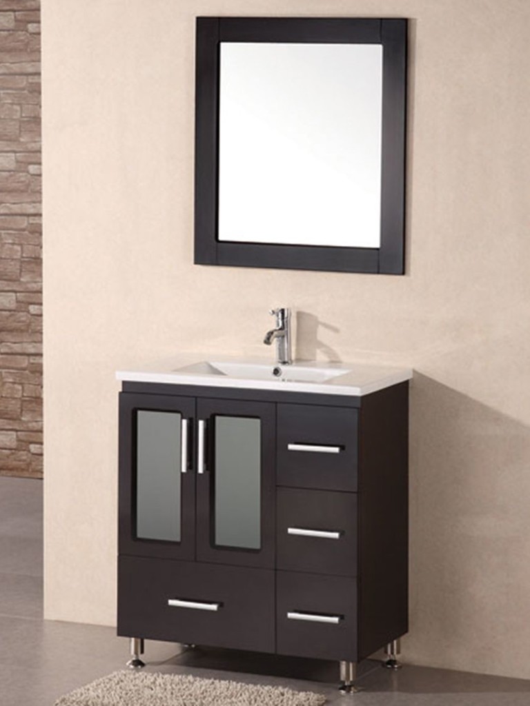 Black Bathroom Style Vanity in Narrow Size with Ceramic Sink and Square Mirror with Black Wooden Frame