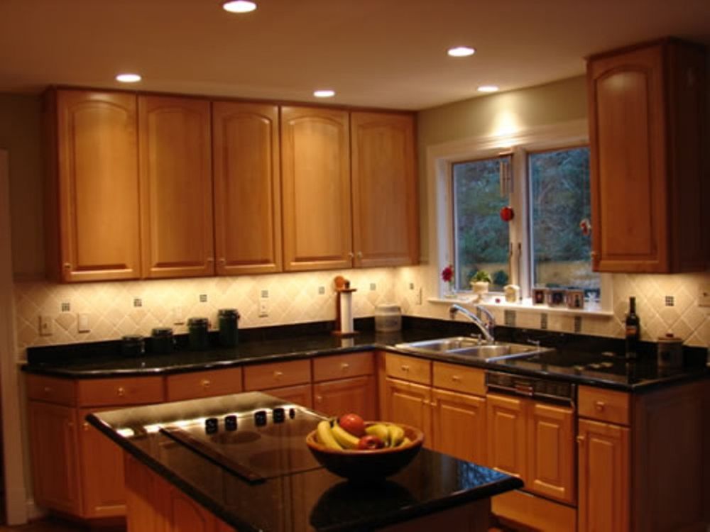 Calm Kitchen Design with Nice Under Cabinet Lights and Marvelous Ceramic Tile Backsplash