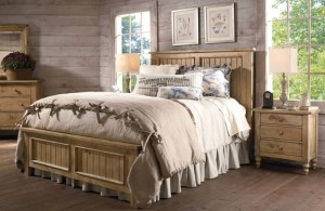 country light bedroom set ideas with rustic nightstand and wooden wall