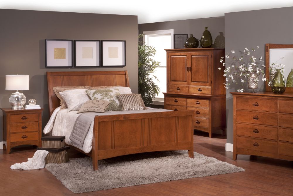 country tropical atmosphere mission bedroom style with flat wooden headboard and vanity sets