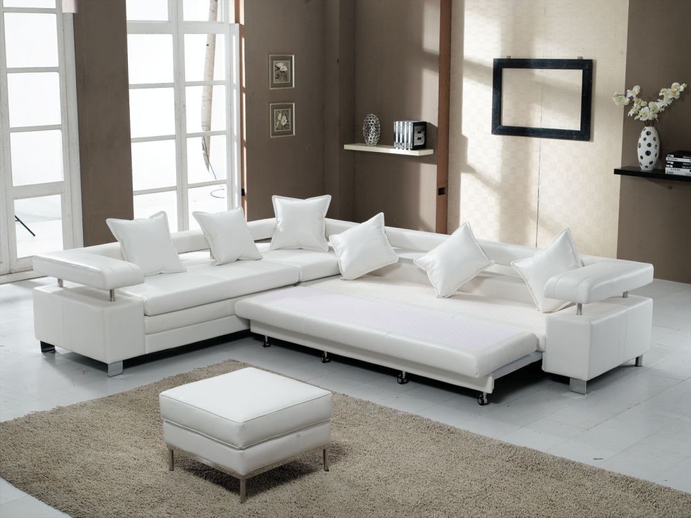 furutristic living room with comfortable sectional sofa sleeper and finest leather cover