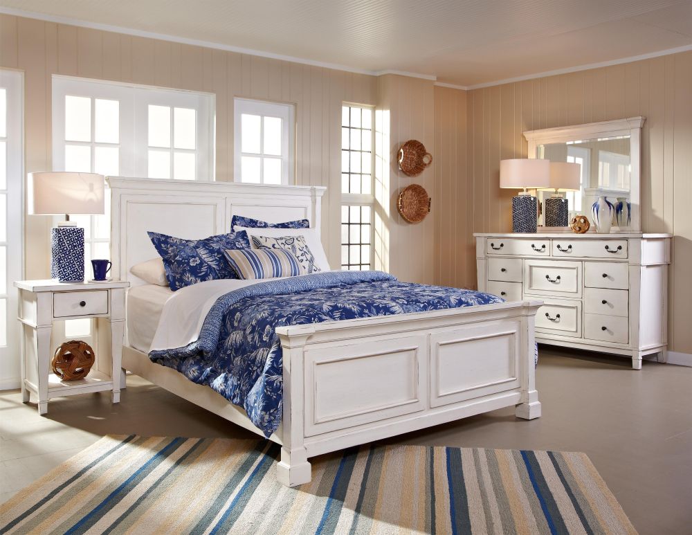 morris bedroom furniture sets in white color with mid-continent style and mini square shaped nightstand