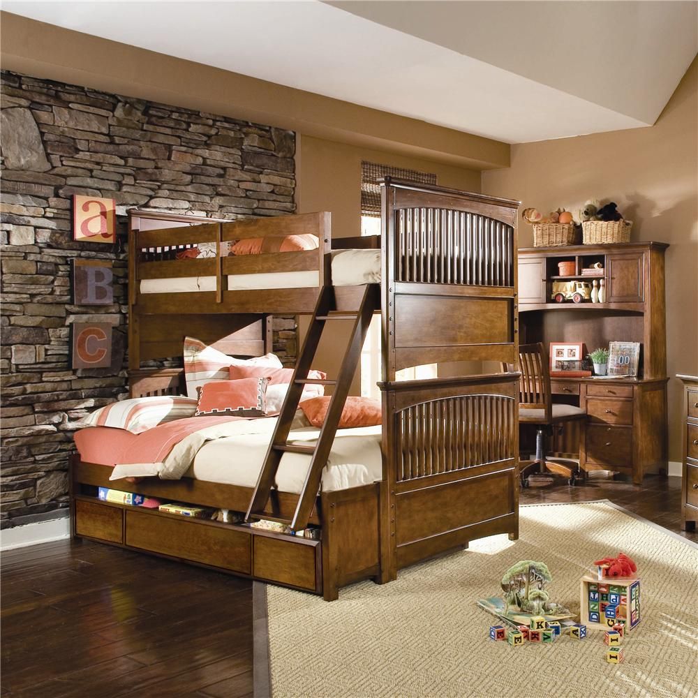 nice bedroom decor for boys with three wooden storage and slate stone wall