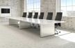 oversized rectangle white wooden conference table with industrial meeting room style