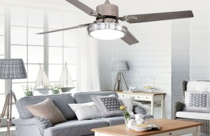 scandinavian living rooom style with natural light and quiet large ceiling fan with light