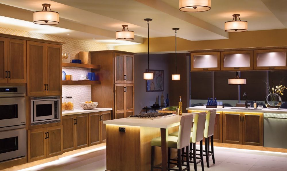 ultra modern large kitchen island with brilliant lighting fixture and massive wood storage