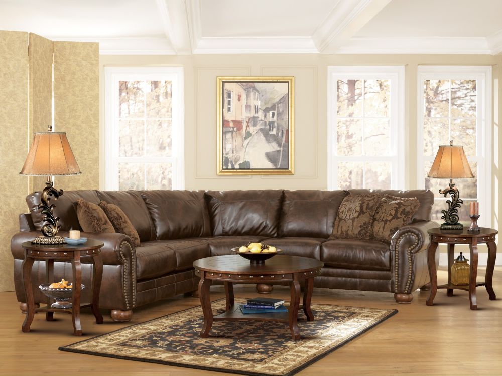 classic living room with a big sectional sofa and two wooden side tables outstanding side table to beautify living room