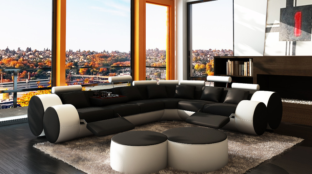 modern sectional sofa with black and white palette plus recliner feature also black upholstery and adjustable headrest awesome sectional sofas with recliners for living room design