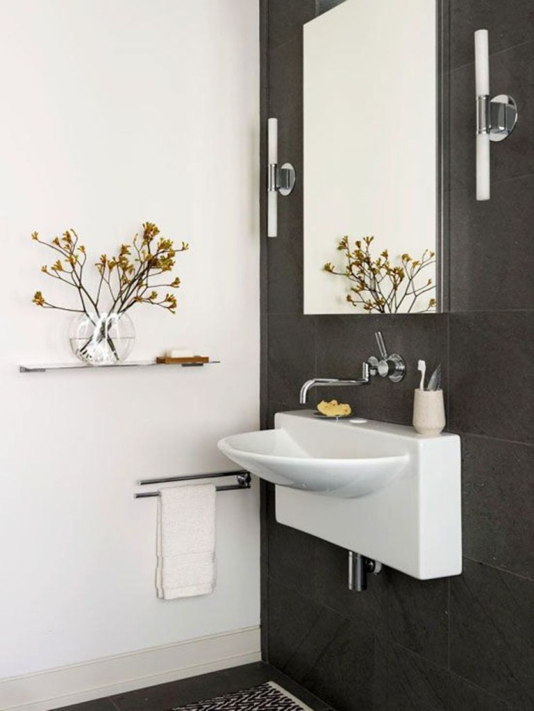 Wall Mount Sinks for Small Bathrooms Ideas with Wall Mounted Mirror