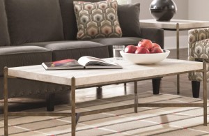 fabulous rectangle white marble table top stands tith the brown metal frame enhancing the living room with stone top coffee table