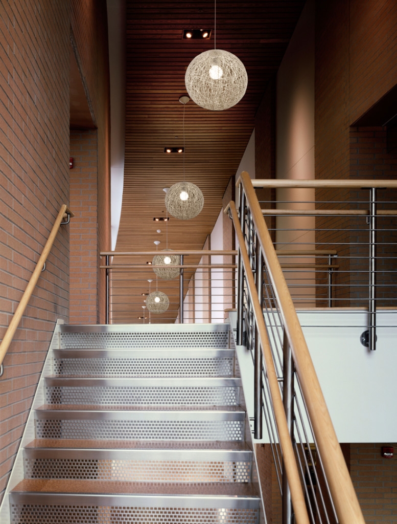 Fabulous Runner Staircase for Wooden House With Gorgeous Stairwell Lighting Comes from The Big Mess Pendant Lamps