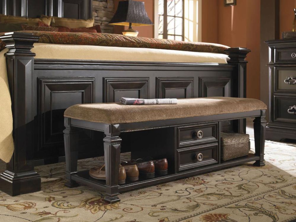rustic brown bedroom with rectangle storage bench from black molding wood dashing storage bench for bedroom that giving compact outlook and new nuance