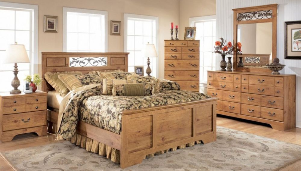 Unfinished Oak Bedroom Furniture Sets with Rectangle Headboard and